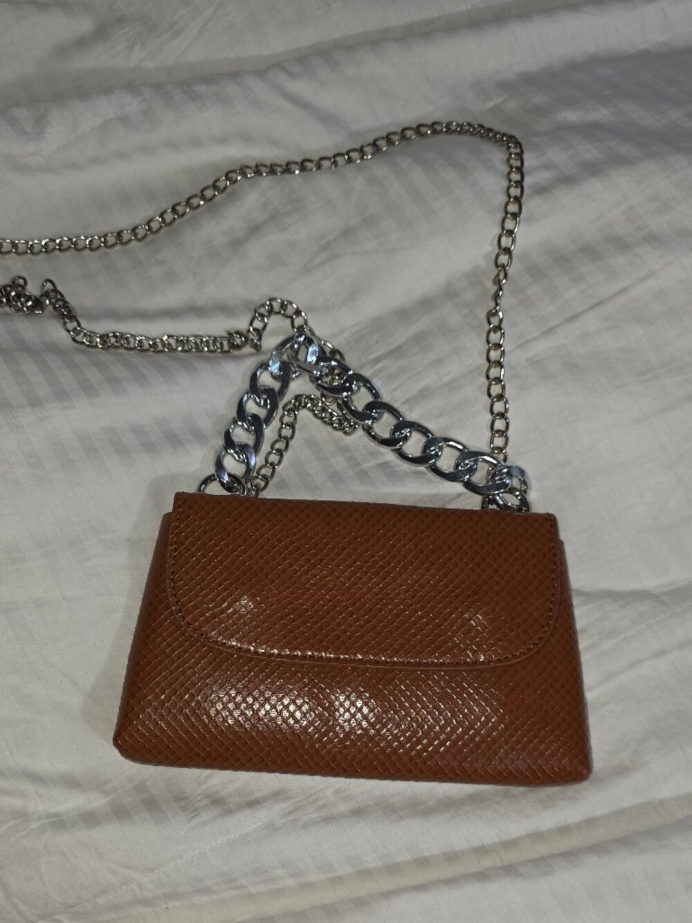 Leather clutch belt crossbody chain brown purse bag